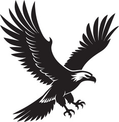 Flying eagle vector illustration with outstretched wings in black silhouette style