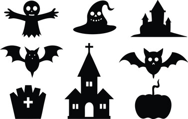 set of halloween icons silhouette design,halloween ornaments