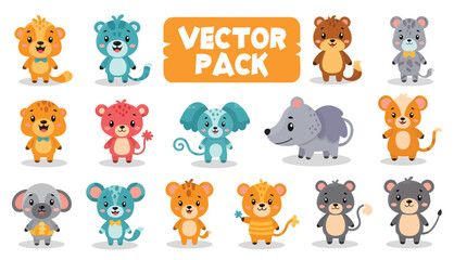 Obraz premium Cartoon Animal Vector Pack Featuring Bears Lions Mice and a Dog with Bow Ties.