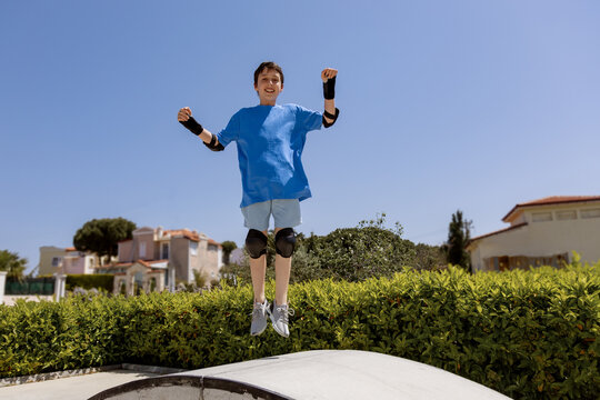 Boy enjoying outdoor activity with protective gear