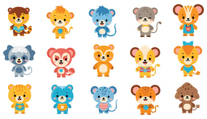 Cartoon Animals Diverse Collection of Stylized Mammals with Varied Colors and Patterns.