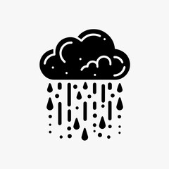 A stylized black cloud with rain falling against a light background.