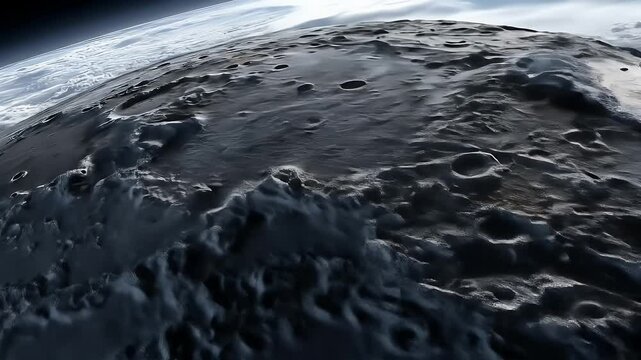 Detailed view of the moon's surface from space.
