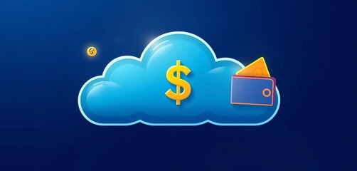 Cloud computing, money, dollar, computer, finance, wallet icons; editable stroke design,  finance,  digital
