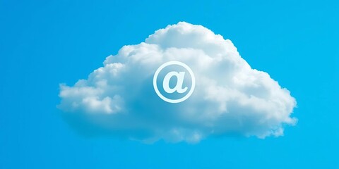 Cloud with checkmark and at symbol, representing secure online data storage and task completion, cloud computing,   data center