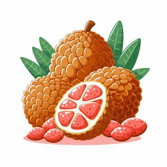 Lychee arrangement features whole and halved fruits with green leaves