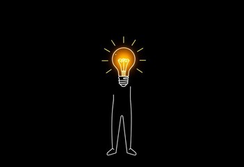 Continuous line drawing of a figure holding a lightbulb, symbolizing innovation and success,  growth,  concept