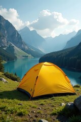 Durable yellow camping tent, ideal for all weather conditions , teardown, exploration, wind