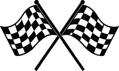 Racing flag, two crossed checkered Flag,  sports finish line flag silhouette vector