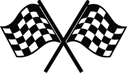 Racing flag, two crossed checkered Flag,  sports finish line flag silhouette vector