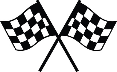 Racing flag, two crossed checkered Flag,  sports finish line flag silhouette vector