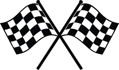 Racing flag, two crossed checkered Flag,  sports finish line flag silhouette vector