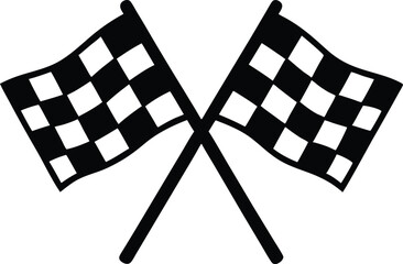 Racing flag, two crossed checkered Flag,  sports finish line flag silhouette vector