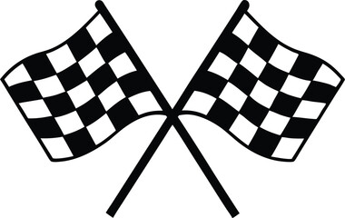 Racing flag, two crossed checkered Flag,  sports finish line flag silhouette vector