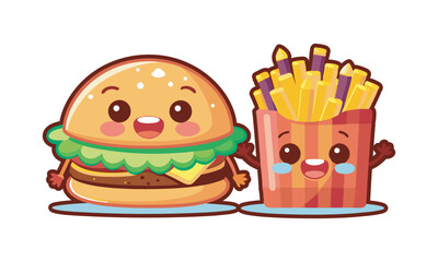 A smiling hamburger and winking fries vector art illustration