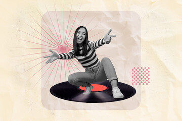 3d full art collage of happy girl guy dance nightclub vintage celebration holiday note melody disco...
