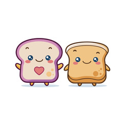 Two slices of bread with cute kawaii face vector art illustration 