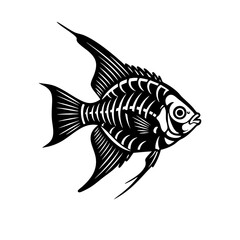 Black Angelfish Skeleton SVG Vector Outline