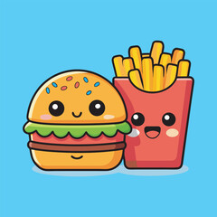 A smiling hamburger and winking fries vector art illustration