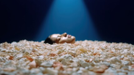 Obraz premium Woman's Face Emerging From a Bed of Colorful Shells and Sand