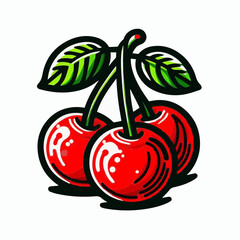 Cherries with Stem Outline SVG