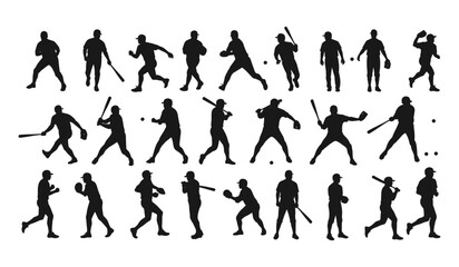 A Diverse Collection of Athletes in Various Action Poses, Featuring Batting, Pitching, Catching, and Running on the Field