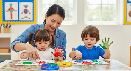 Colorful Finger Painting Fun With Teacher and Toddlers