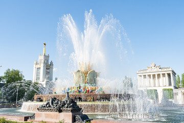 Fountain and architecture at VDNKH in Moscow, Russia