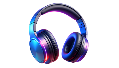 Futuristic Holographic Headphones with Neon Light Waves Transparent PNG