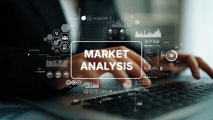 Detailed Market Analysis Concept with Data Visualization and Pertinent Charts on a Computer...
