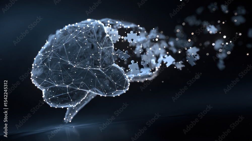 Aufkleber Floating Puzzle Pieces Create a Visual Representation of the Nervous System in a Dark Background