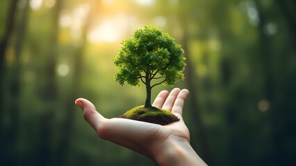 Earth-Shaped Tree in Hand – Green Harmony Concept