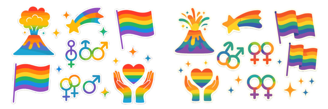 Vibrant collection of rainbow symbols celebrating diversity and love during Pride events in a festive atmosphere - Powered by Adobe