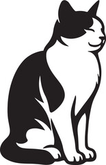 Calm cat silhouette black and white sitting, Relaxed feline vector minimalist drawing