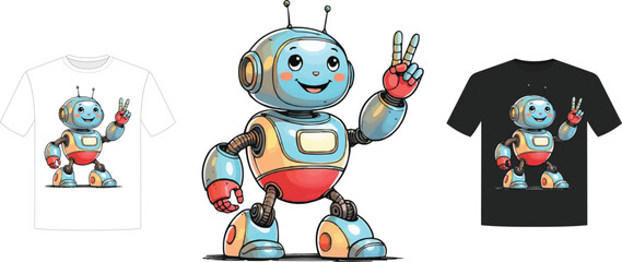 A retro robot showing peace sign t-shirt