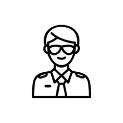 Line Art Icon of a Smiling Woman Wearing Sunglasses and a Uniform vector