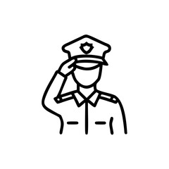 Woman Police Officer Saluting in Black and White Line Art Icon Illustration Handmade Design
