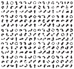 Large collection of diverse arrow icons on white background,  showcases a wide variety of arrow shapes, including upward, downward, leftward, rightward, and circular directional icons,  Red Arrows, ar