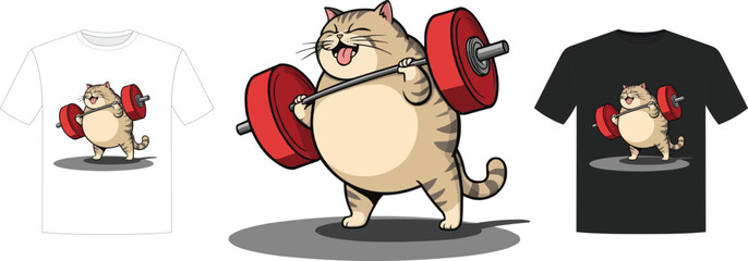 A chubby cat lifting weights