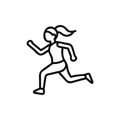 Black Line Drawing Woman Running Activewear Ponytail Fitness Exercise Sport runningwoman