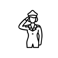 Woman in Military Uniform Saluting Black and White Line Art Icon Graphic Design Handmade Illustration
