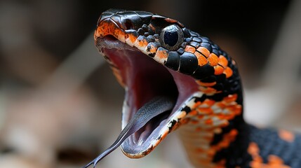 Fototapeta premium Close-up of venomous snake's open mouth (1)
