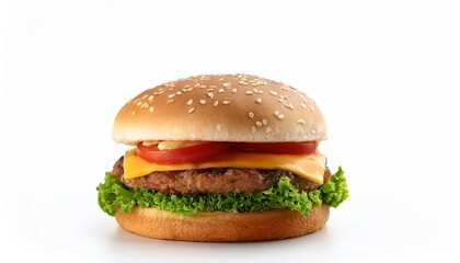 Cheeseburger with sesame seed bun and lettuce