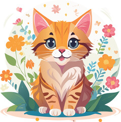 cat, kitten, cartoon, kawaii, character, pet, animal