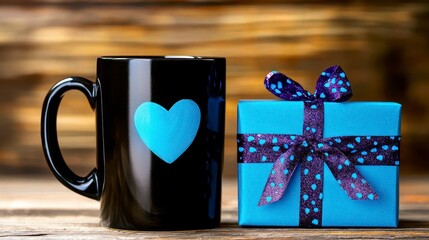 blue envelope with Blank paper and happy father s day concept heart shape box baby and dad shoes on orange background. A heartwarming paternal bond depicted via a vibrant image azure