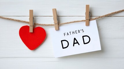 Fathers day message with paper heart hanging with pins over light wooden board. Happy Birthday. A heartfelt greeting for a beloved dad a charming craft depicting affection a delightful