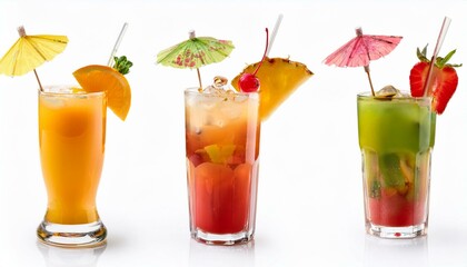 Tropical fruit cocktails with garnishes