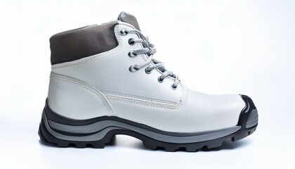 White leather lace-up boot with gray accents