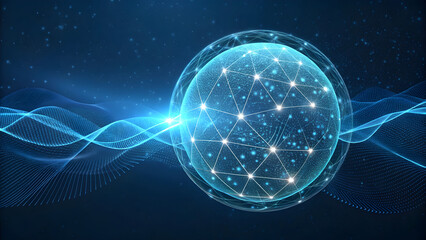 Obraz premium Glowing blue orb, neon light sphere, futuristic technology background, abstract energy concept