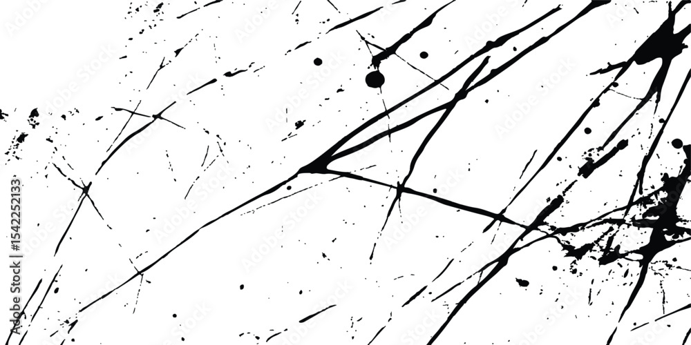 Fototapete Abstract grunge splatter line pattern on white and transparent background. Abstract ink splatter pattern on a white background. Intricate designs of lines and dots in various sizes, creating a dynamic